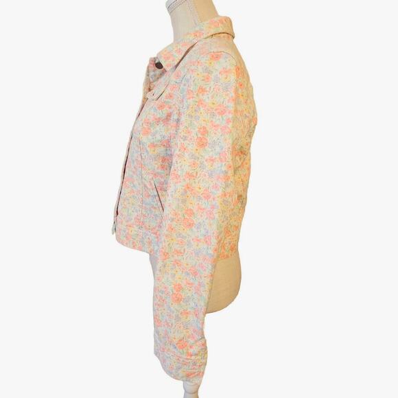 Boho Cottagecore Floral Denim Jacket Pastel Y2K Vintage Feminine Women’s Large - Picture 3 of 9